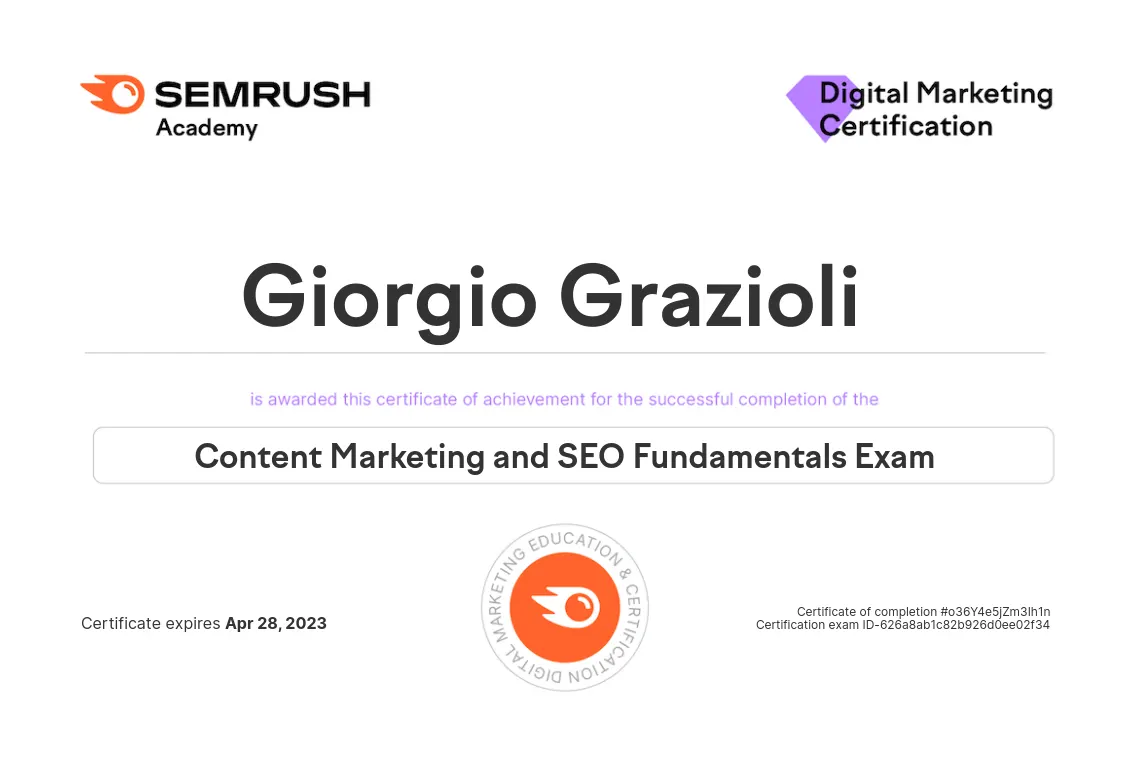 certificazione fondamentali SEO e content marketing