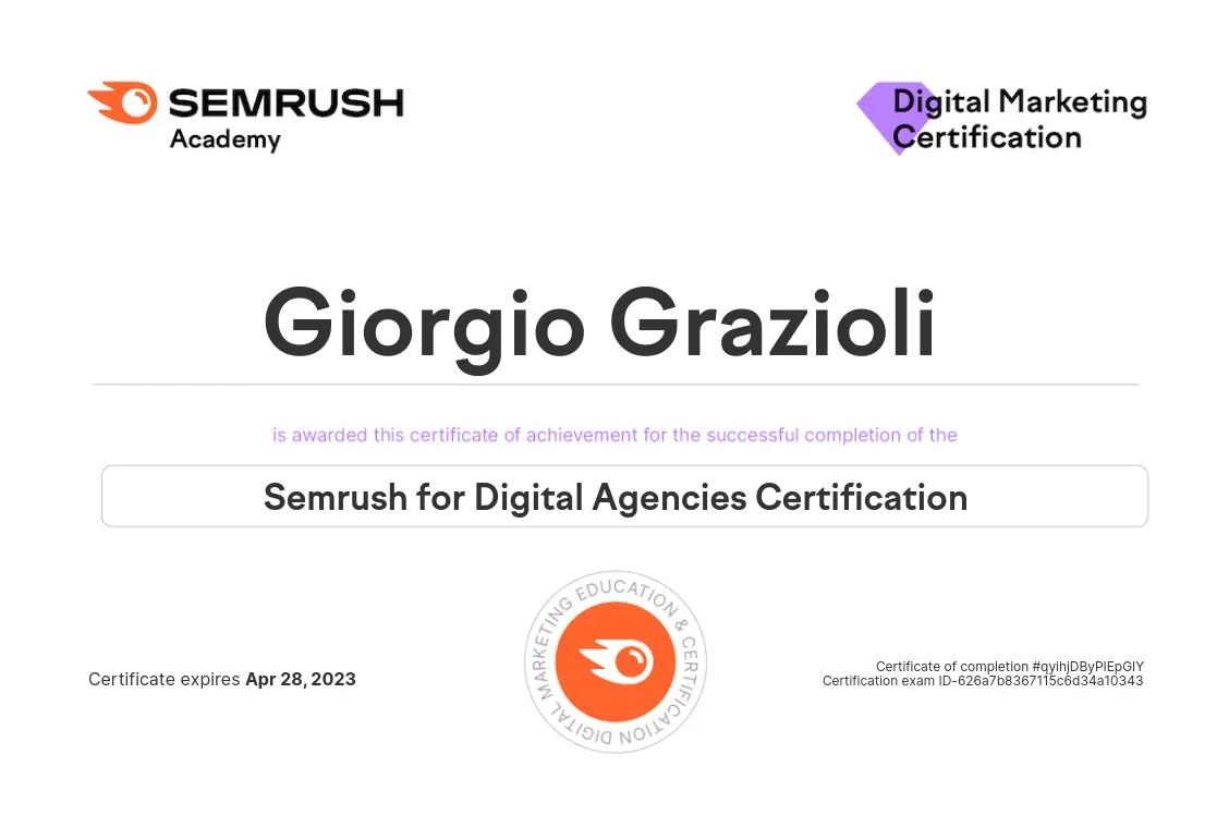 certificazione digital agency semrush