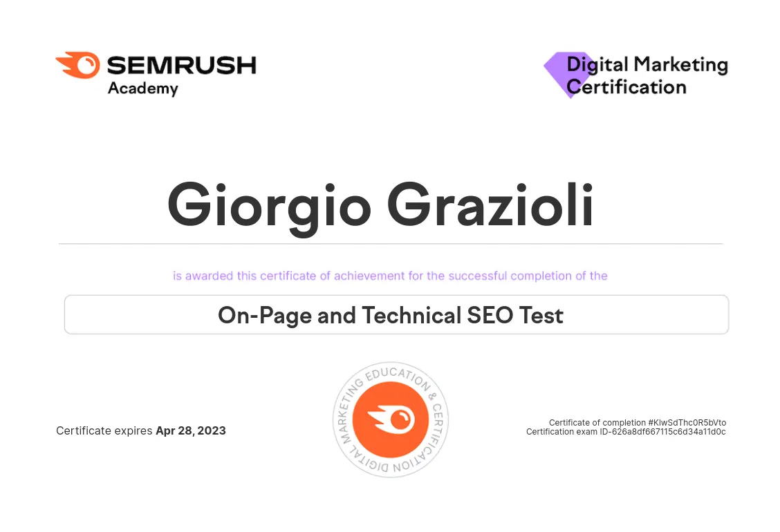 certificazione SEO on page e tecnica