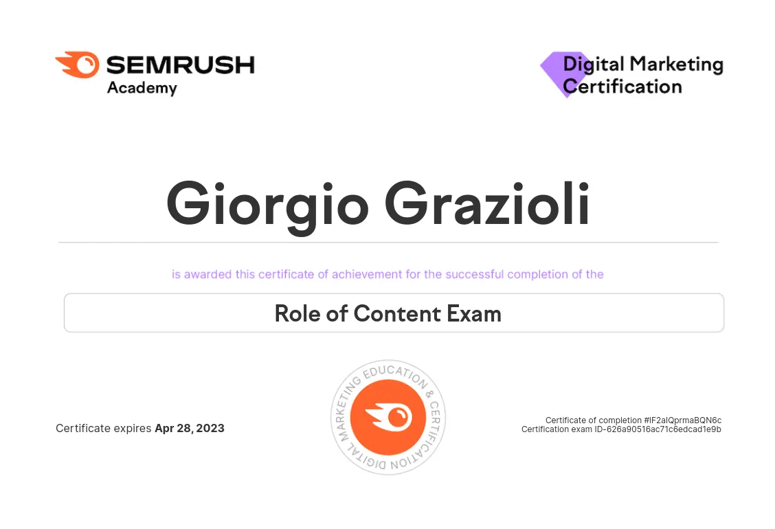 certificato role of content